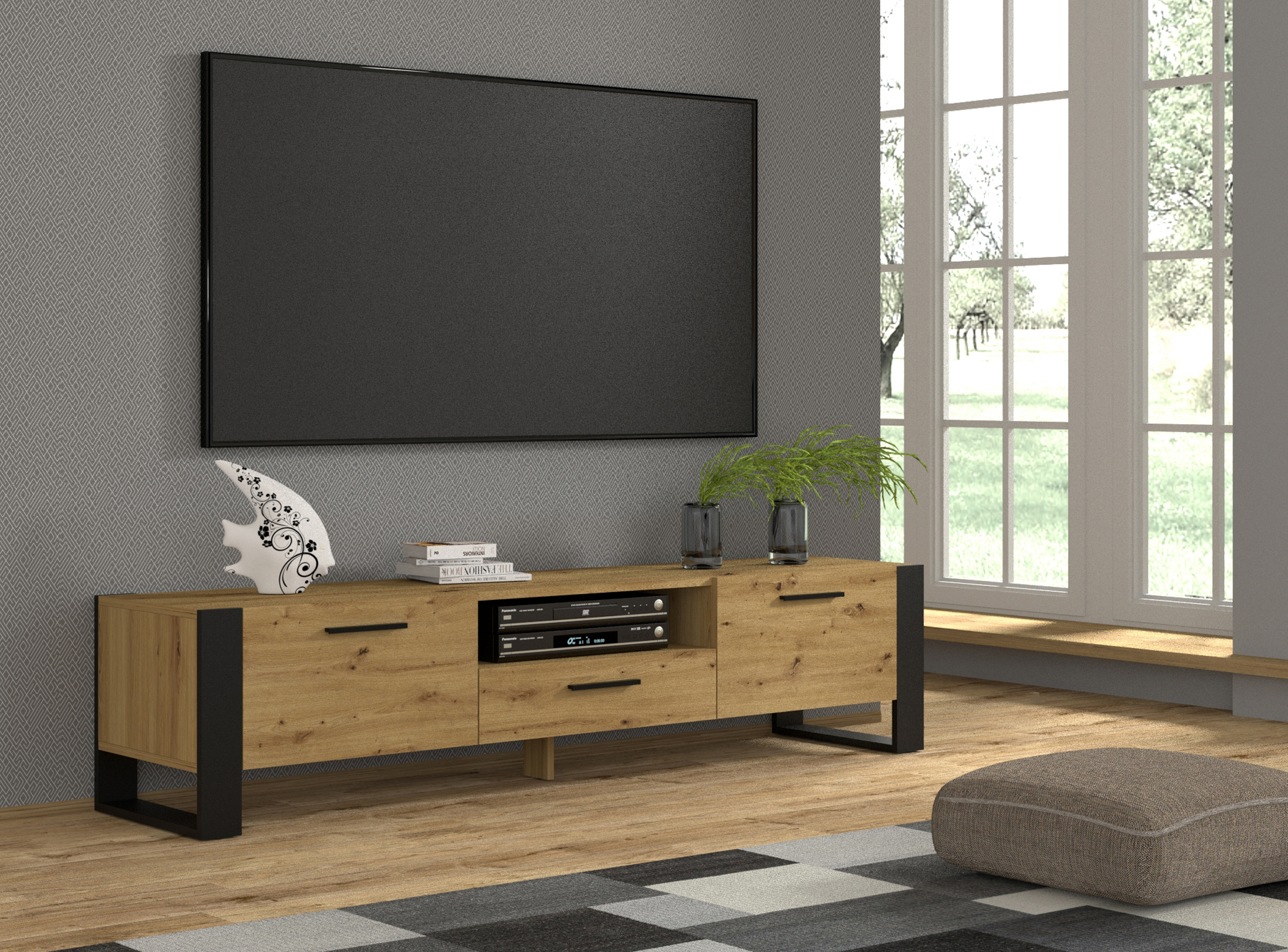 TV stand NUKA 200 cm Unit Cabinet Lowboard artisan oak ...