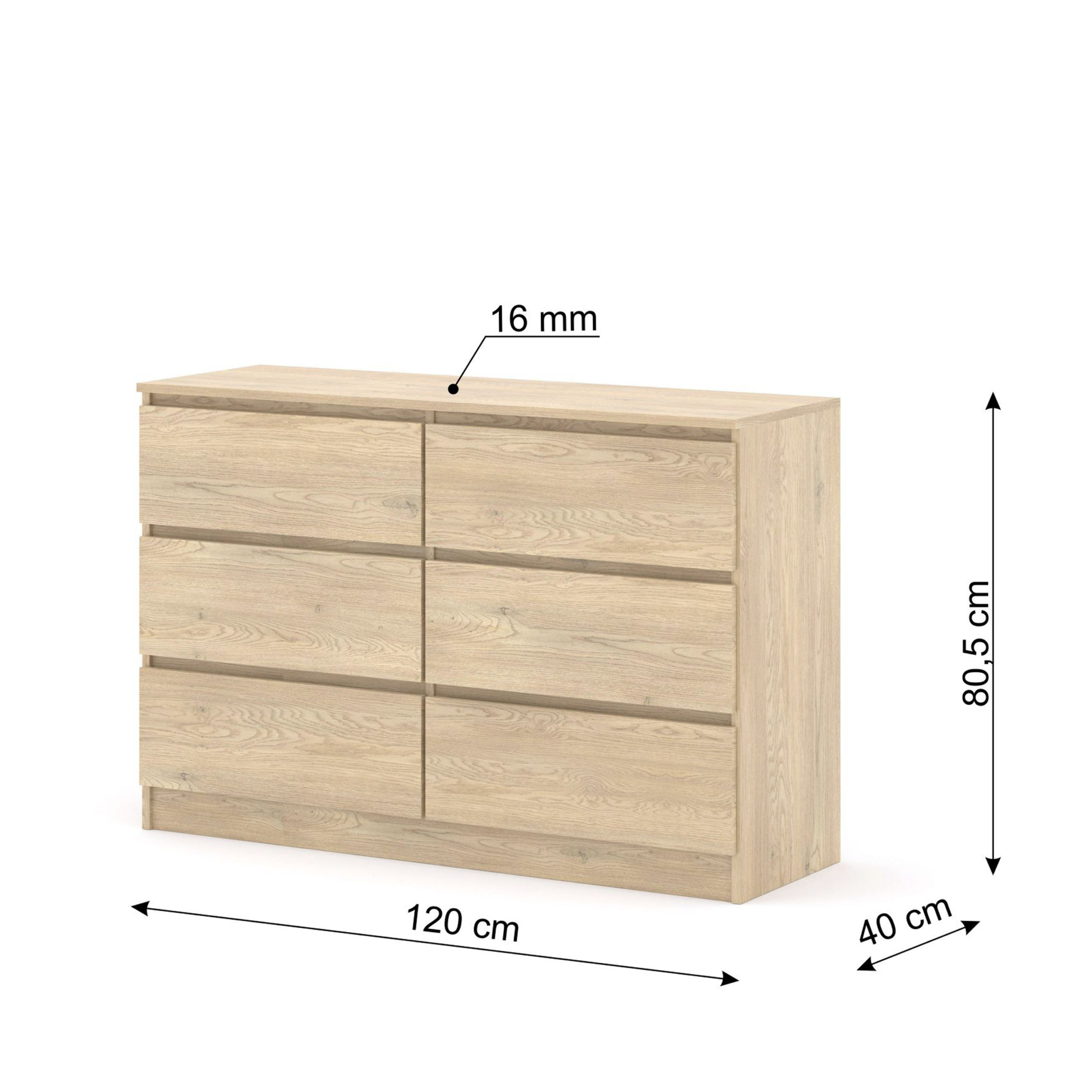 Komoda MAJA S6 120 cm dąb cremona 6 szuflad
