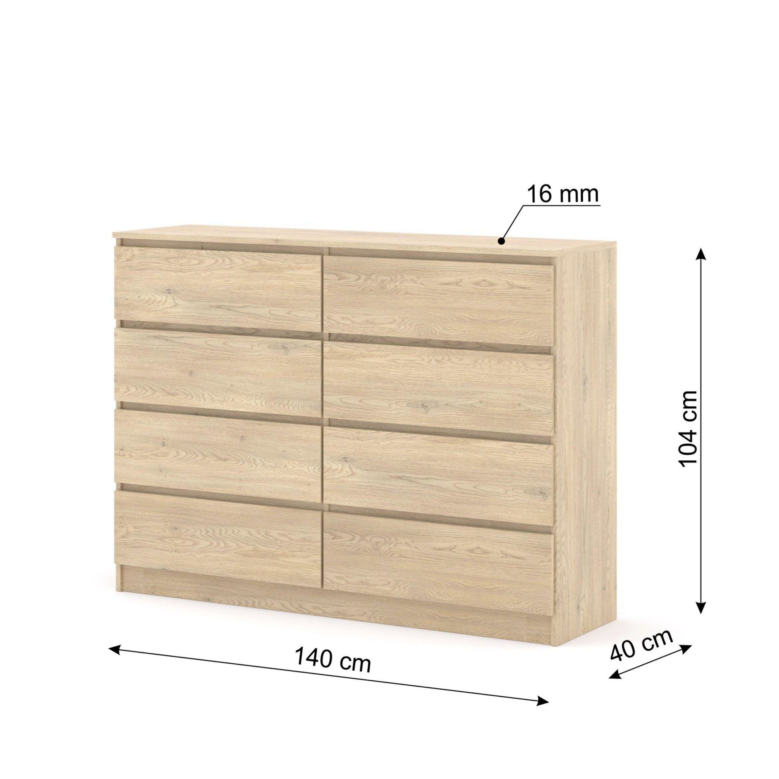 Komoda MAJA S8 140 cm dąb cremona 8 szuflad